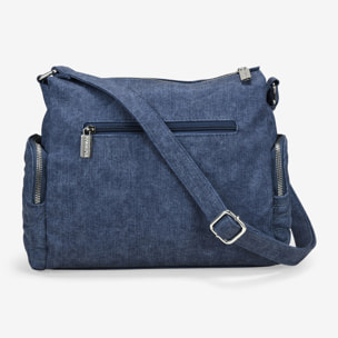 Bolso bandolera azul con bolsillos y cremallera