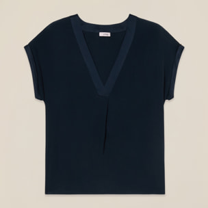 Oltre - Blusa escote en V de viscosa - Azul