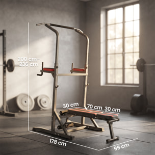 Estación de Musculación Plegable Torre de Entrenamiento Altura Ajustable con Barra de Dominadas Banco Reclinable para Fitness en Casa Gimnasio Carga 150 kg Antideslizante Acolchada Negro y Rojo