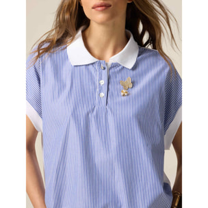 Oltre - T-shirt a polo con spilla - Azzurro
