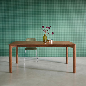 Table à manger rectangulaire bois d'hévéa et placage chêne noyer 6 places - 180 x 100 x 75 cm - Solene