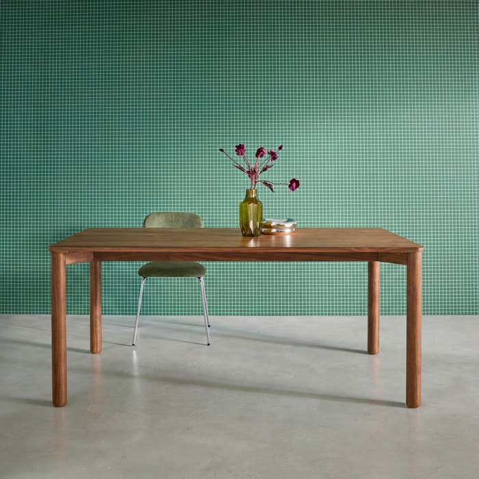 Table à manger rectangulaire bois d'hévéa et placage chêne noyer 6 places - 180 x 100 x 75 cm - Solene