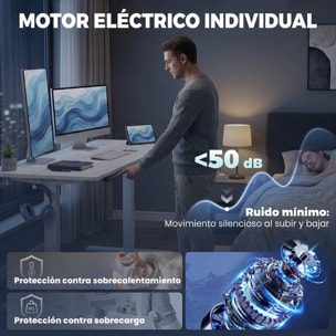HOMCOM Escritorio Elevable 120x60 cm, Escritorio Eléctrico Regulable en Altura con 3 Alturas de Memoria, Pantalla LED, 2 Ganchos, 2 Pasacables, para Oficina en Casa, Estudio, Blanco
