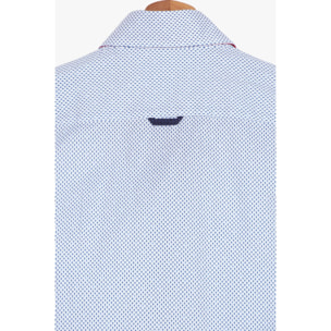 Camicia Uomo 2 Bottoni Button Down Slim Popeline Stampato Bianco e Blu