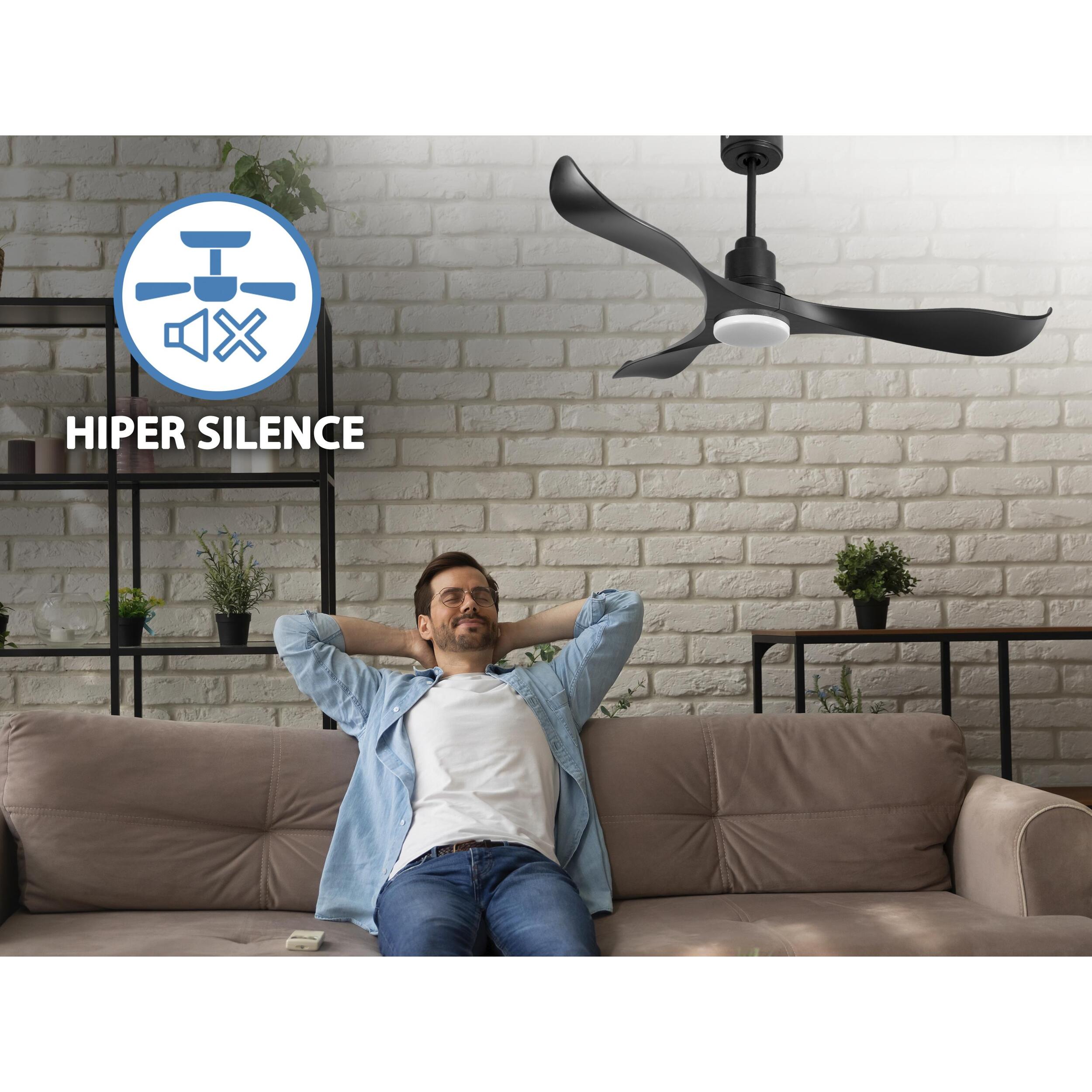 Ventilador de techo Reversible Termostato Dimable Wifi Motor DC Techos Inclinados Mando a Distancia Luz tres tonos Adaptador 2/3 Aspas Hypersilence Memoria UtilaD132C04LED67260 PURLINE