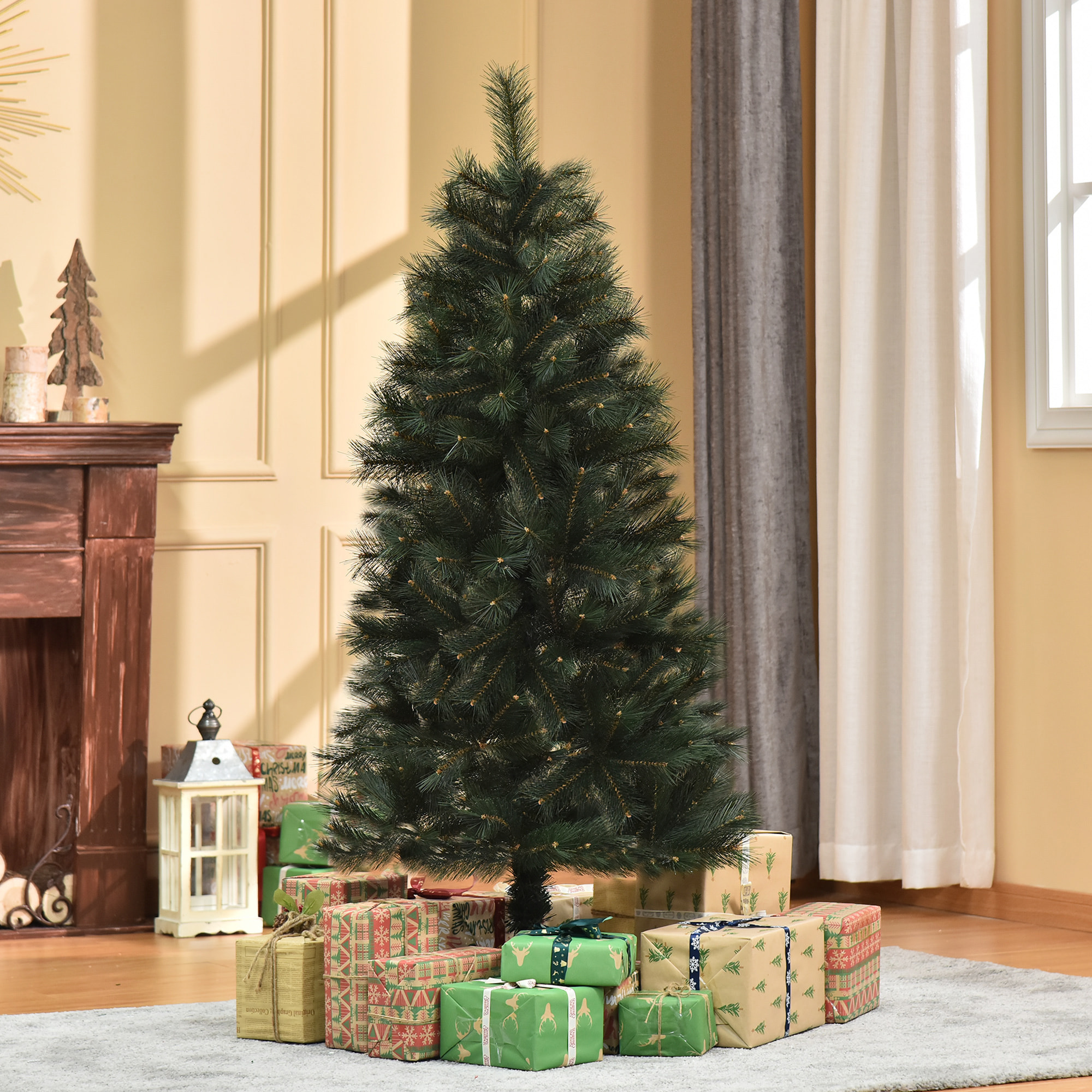 HOMCOM Árbol de Navidad 150 cm Artificial con 219 Agujas de Pino de PVC Ignífugo Base Plegable y Soporte de Acero Montaje Rápido Decoración Navideña para Interiores Verde