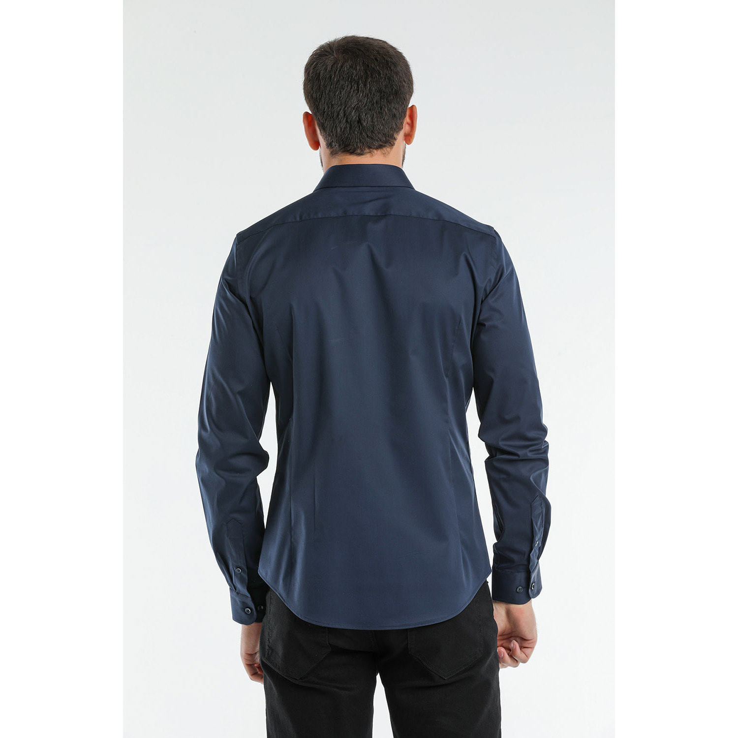 Camicia Uomo 1 Bottone Francese Slim Satin Unito Blu