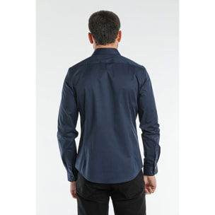 Camicia Uomo 1 Bottone Francese Slim Satin Unito Blu