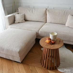 Pouf en velours côtelé beige - Robin