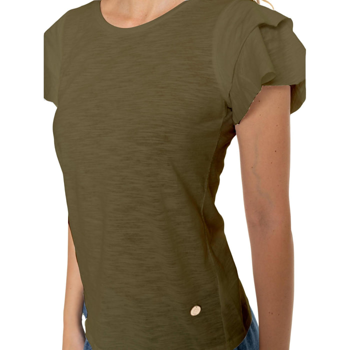 Camiseta de manga corta estilo safari urbano para mujer