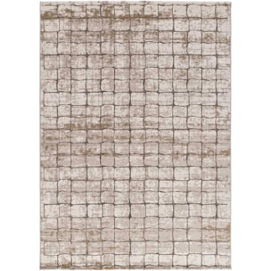 CERES Alfombra geométrica de pelo corto Crema y Marrón, varias medidas disponibles.
