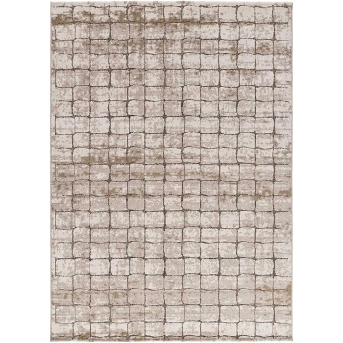 CERES Alfombra geométrica de pelo corto Crema y Marrón, varias medidas disponibles.
