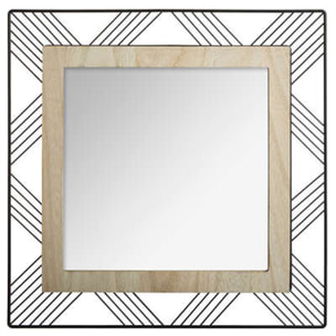 Espejo cuadrado de metal y madera l. 45.5 x d. 2 x h. 45.5 cm