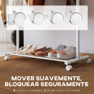 Burro Ropa con Ruedas, Perchero Burro Ropa con 5 Ganchos Barra para Colgar y Balda Inferior Perchero para Recibidor, Entrada, Dormitorio, 86x43x171 cm, Blanco