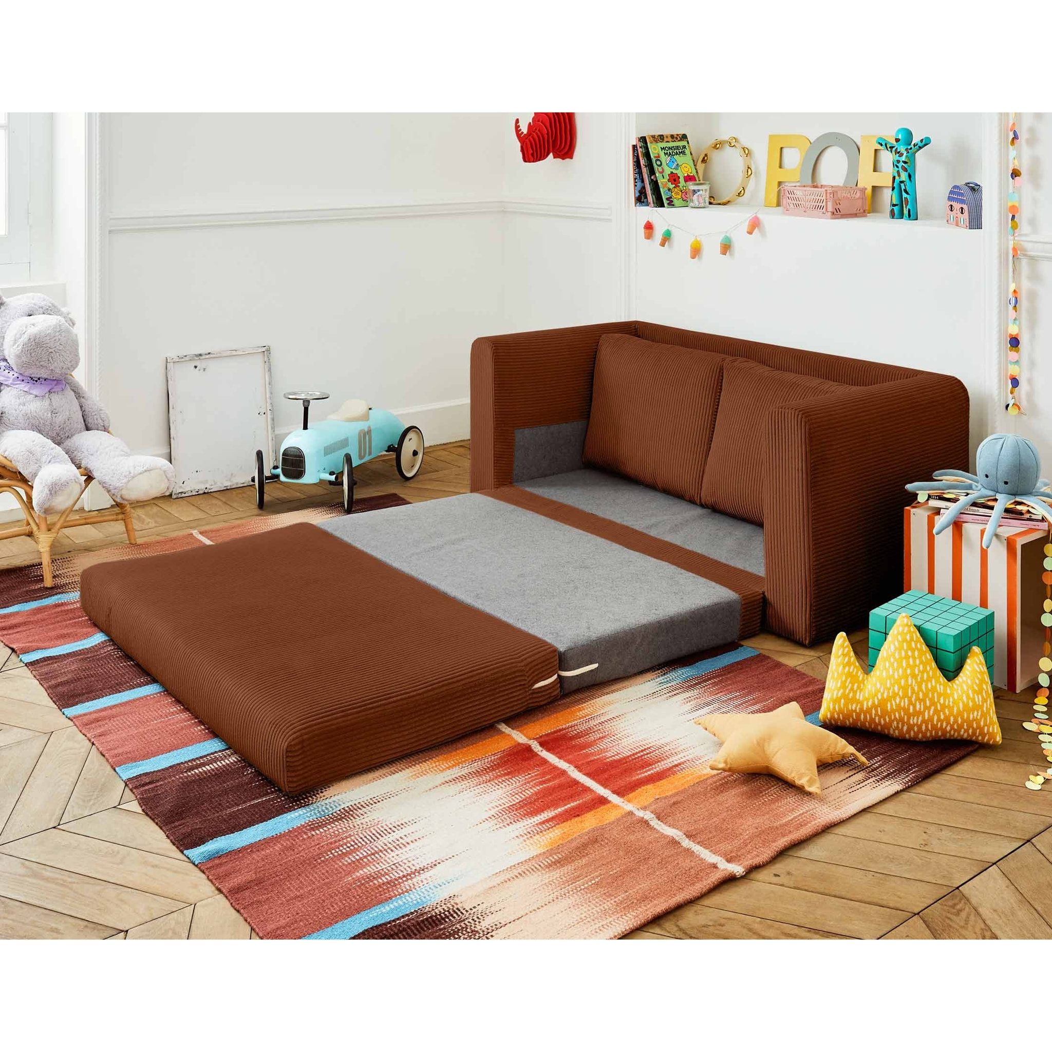 Marilia - canapé 2 places - convertible déplimousse - en velours côtelé - Terracotta