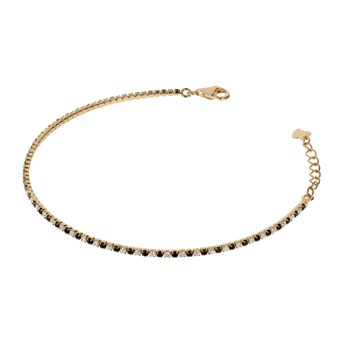 Bracciale Tennis Bicolore Golden con Cubic Zirconia Nere e Bianche