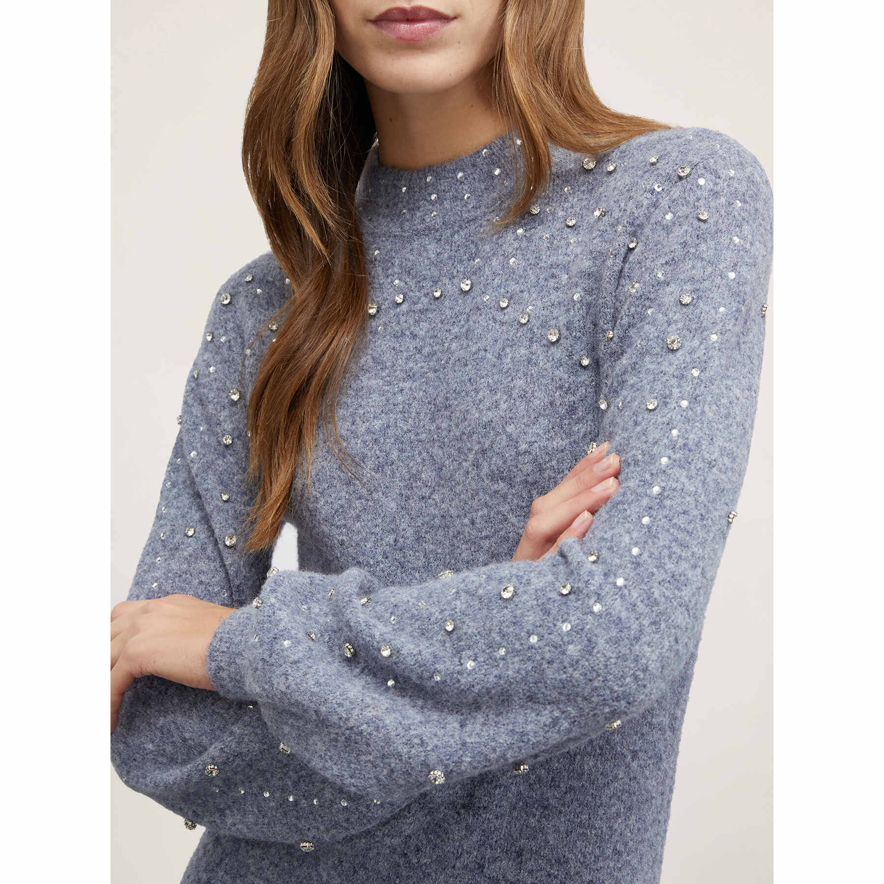 Motivi - Vestito in maglia con pietre ricamate - Grigio