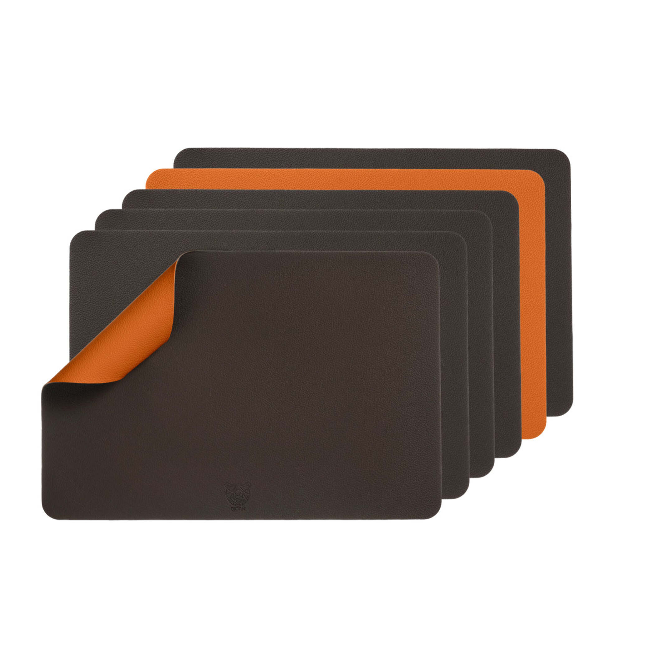 Set de table rectangulaire réversible - 6 pièces - Cuir recyclé orange et chocolat