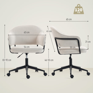 Chaise de bureau design ergonomique réglable dossier enveloppant ajouré métal noir tissu beige