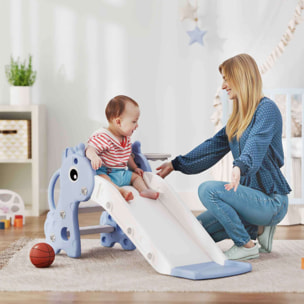 Tobogán Infantil 3 en 1 Tobogán para Niños de 1 a 3 Años con Escalera Canasta de Baloncesto y Diseño de Jirafa para Interior 106x51,5x52 cm Azul