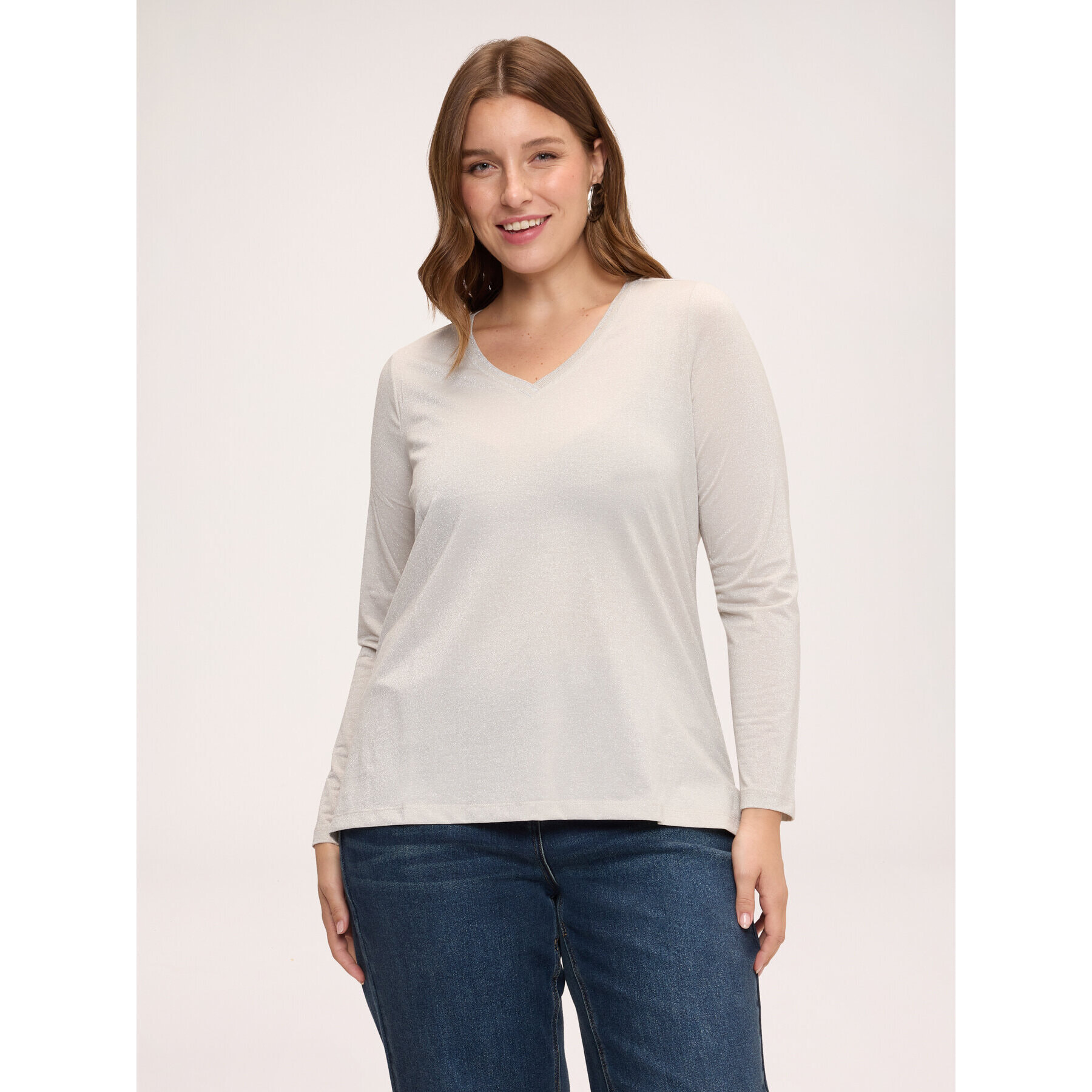 Fiorella Rubino - T-shirt in jersey laminato scollo a V - Beige