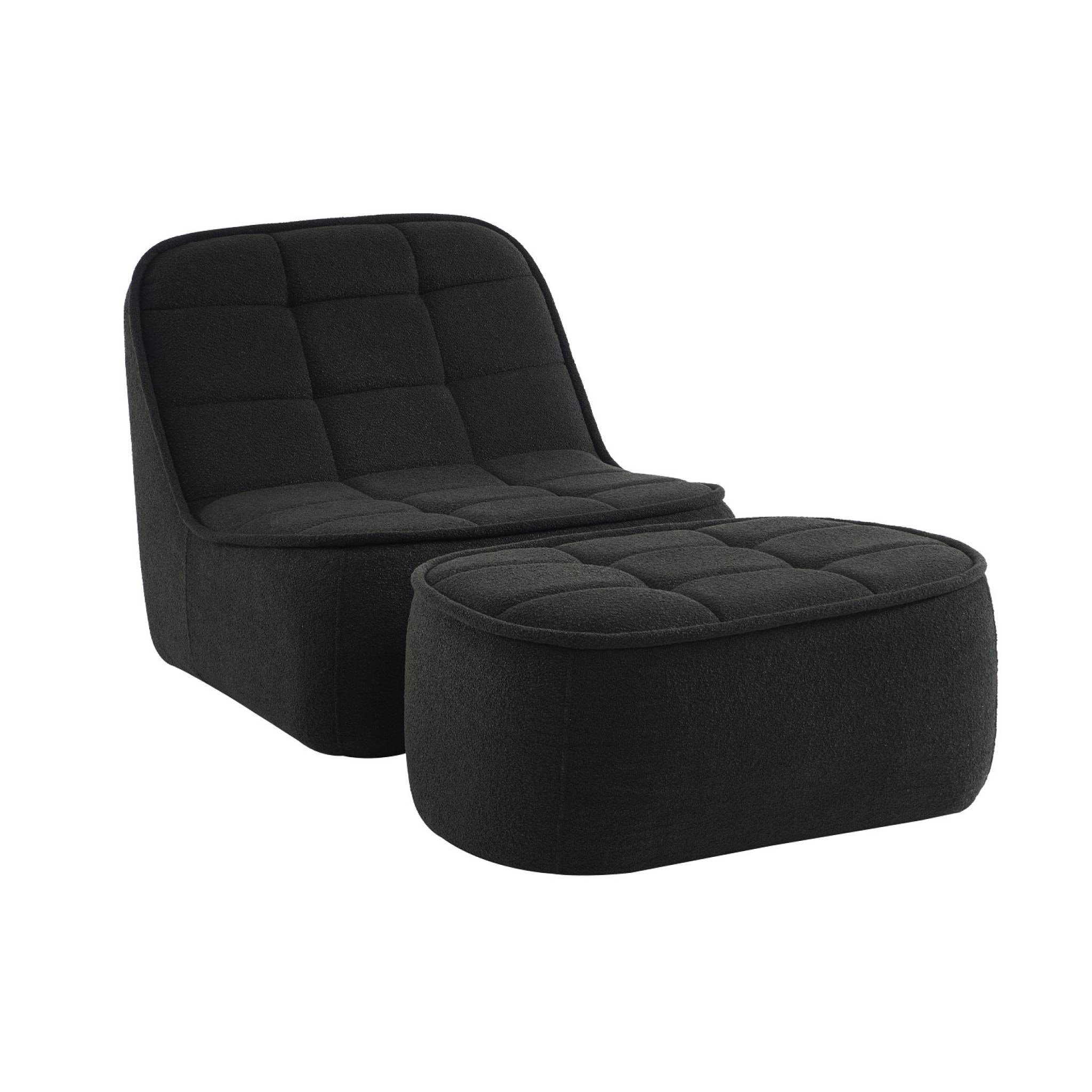 Chauffeuse bouclette texturée 1 place + repose pieds noir L 93 x P 104 x H 85cm - Boni