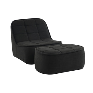 Chauffeuse bouclette texturée 1 place + repose pieds noir L 93 x P 104 x H 85cm - Boni