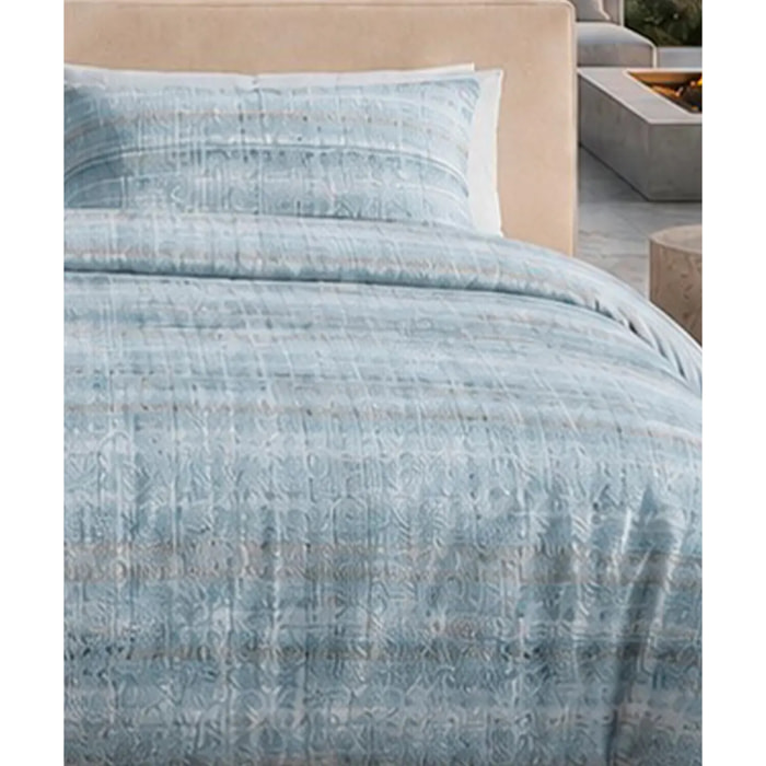 Parure Copripiumino Trama Azzurro in Cotone 100% Made in Italy, Stampa Digitale HD