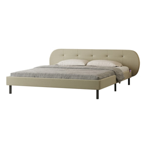 RENO Lit capitonné 140x190cm beige avec tête de lit et sommier