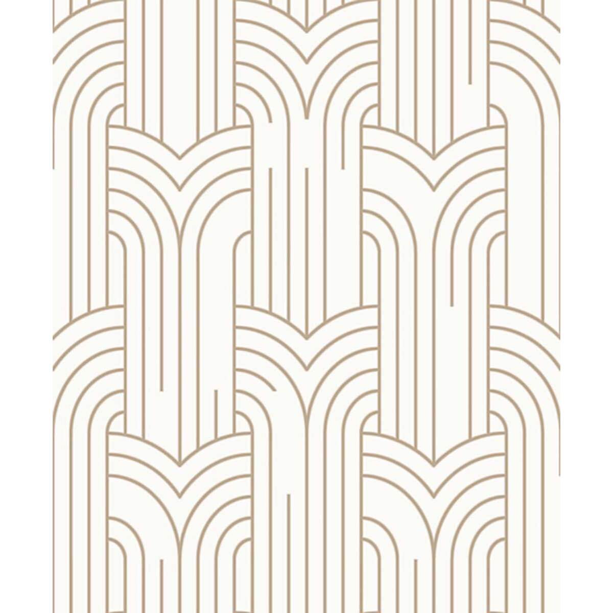 Papier peint géométrique Art Déco blanc et or