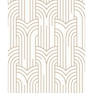 Papier peint géométrique Art Déco blanc et or