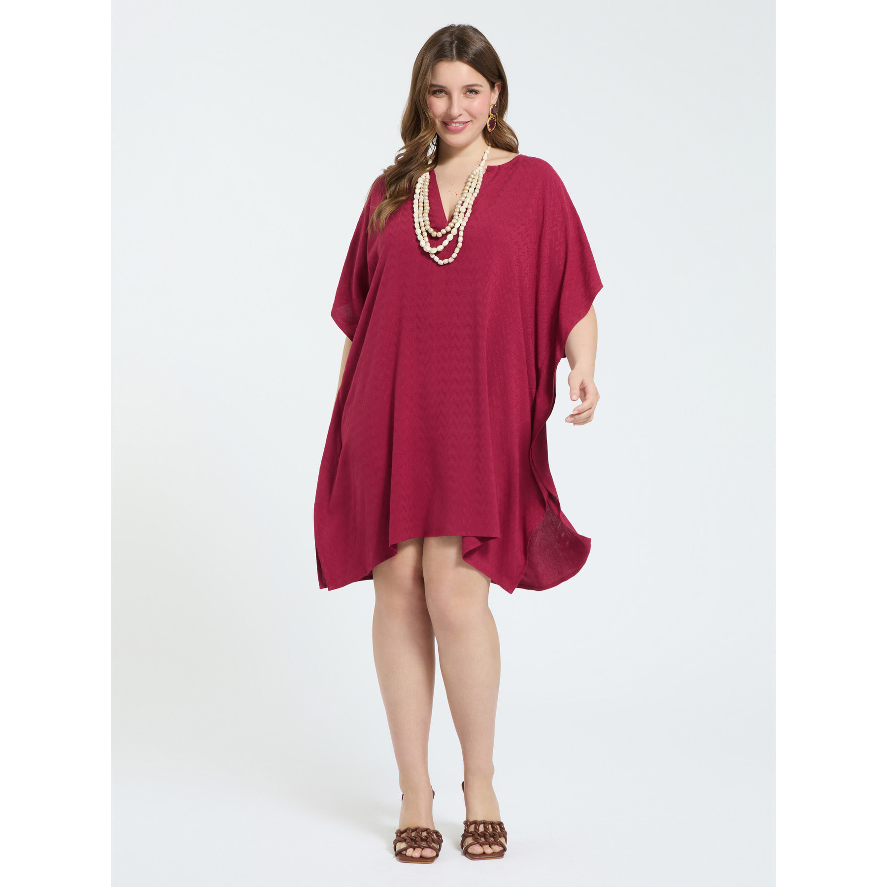 Fiorella Rubino - Caftán cerrado en viscosa jacquard - Burgundy