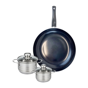 Ensemble de 1 Poêle de cuisson 32 cm et 2 faitouts 12 et 14 cm Elo Prima Brillant