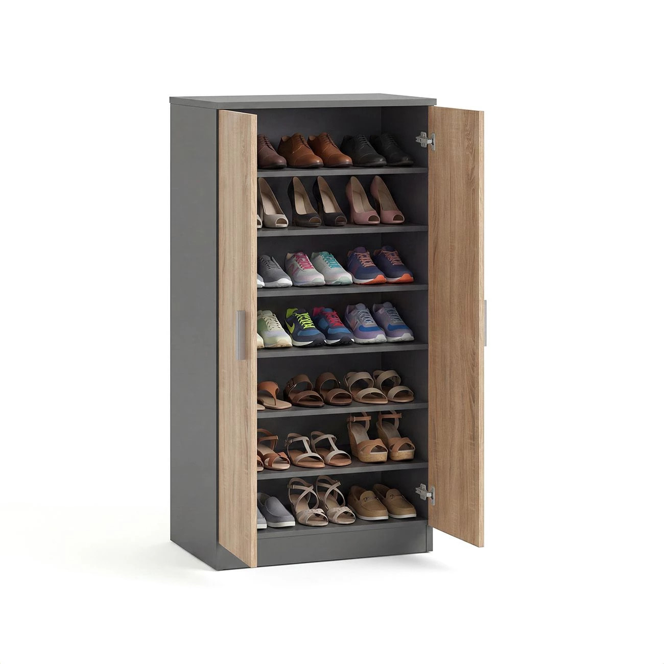 Zapatero de 2 puertas en gris grafito y roble canadian 55x108 cm Liam Gris Grafito - Roble Canadian