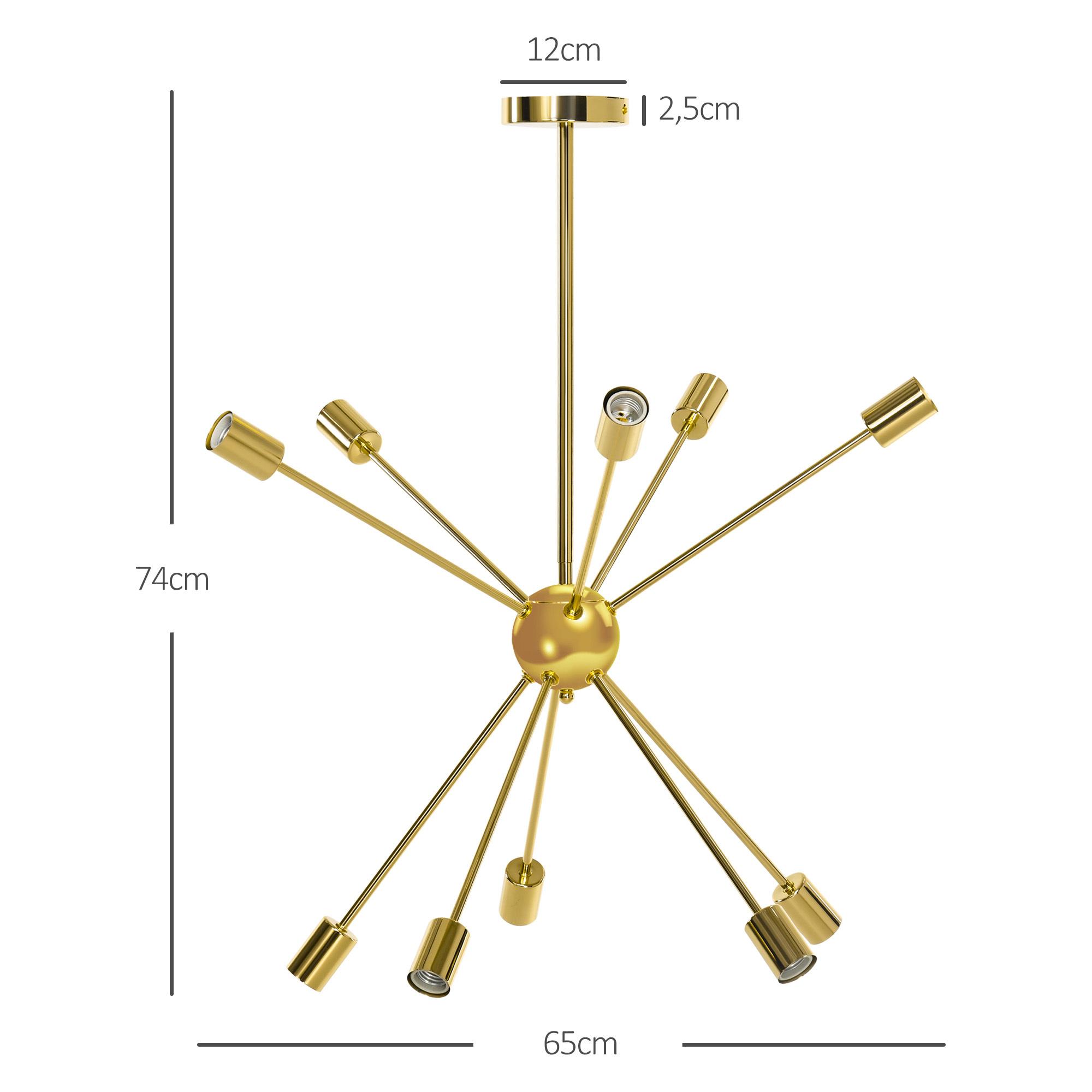 Lámpara Colgante Moderno Tipo de Araña Satélite Lámparas de Techo de Metal Casquillo E27 Máx. 25W para Salón Dormitorio Cocina 65x65x78,5 cm Dorado