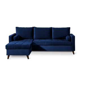 POLAR - Canapé d'angle réversible convertible - en velours au design scandinave - 4 places - Bleu nuit