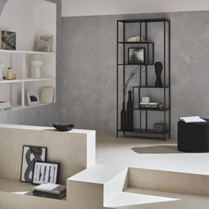 Etagère bibliothèque asymétrique 6 étages en métal noir INDUSTRIELLE L 77 x P 33 x H 185cm