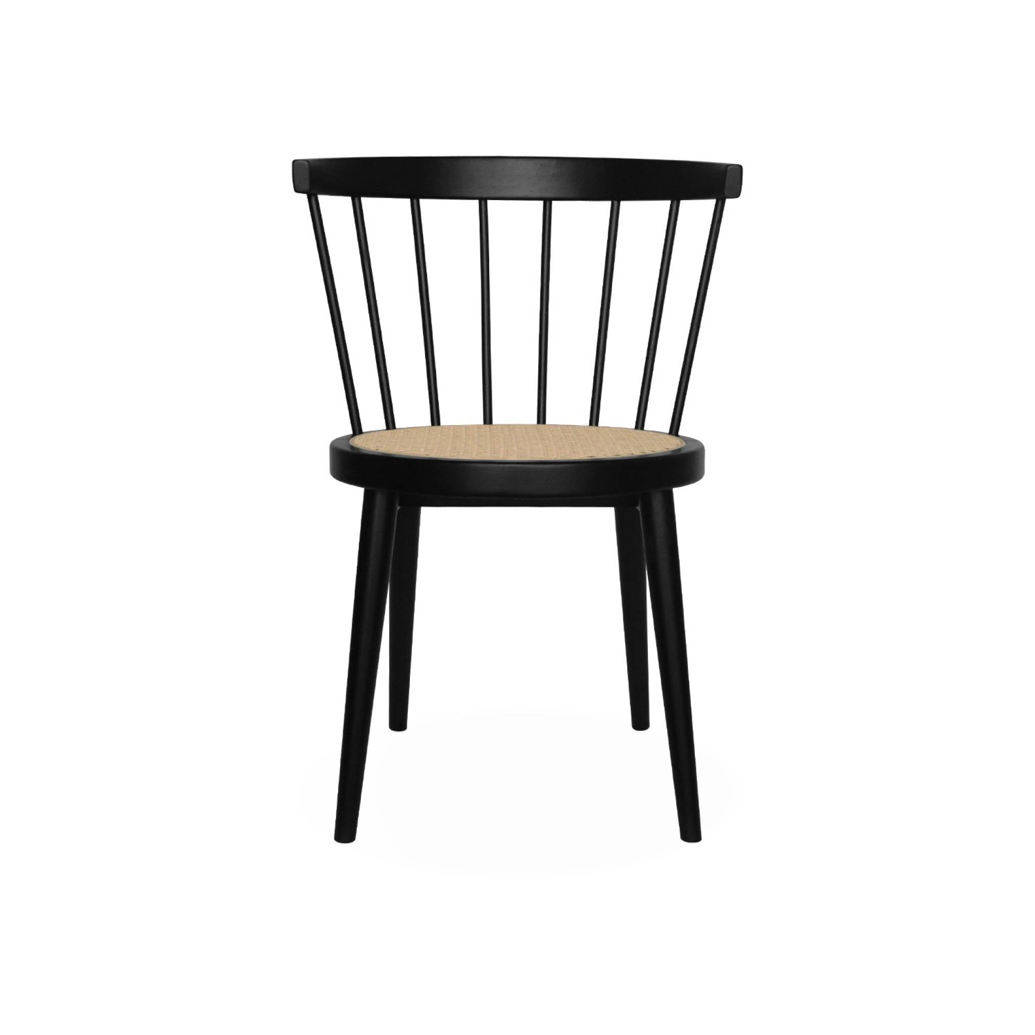 Lot de 4 chaises noires en bois et cannage. Nora. L 53 x P 53.5 x H 76cm