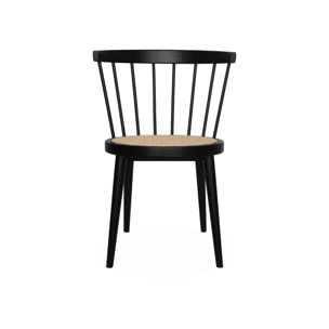 Lot de 4 chaises noires en bois et cannage. Nora. L 53 x P 53.5 x H 76cm