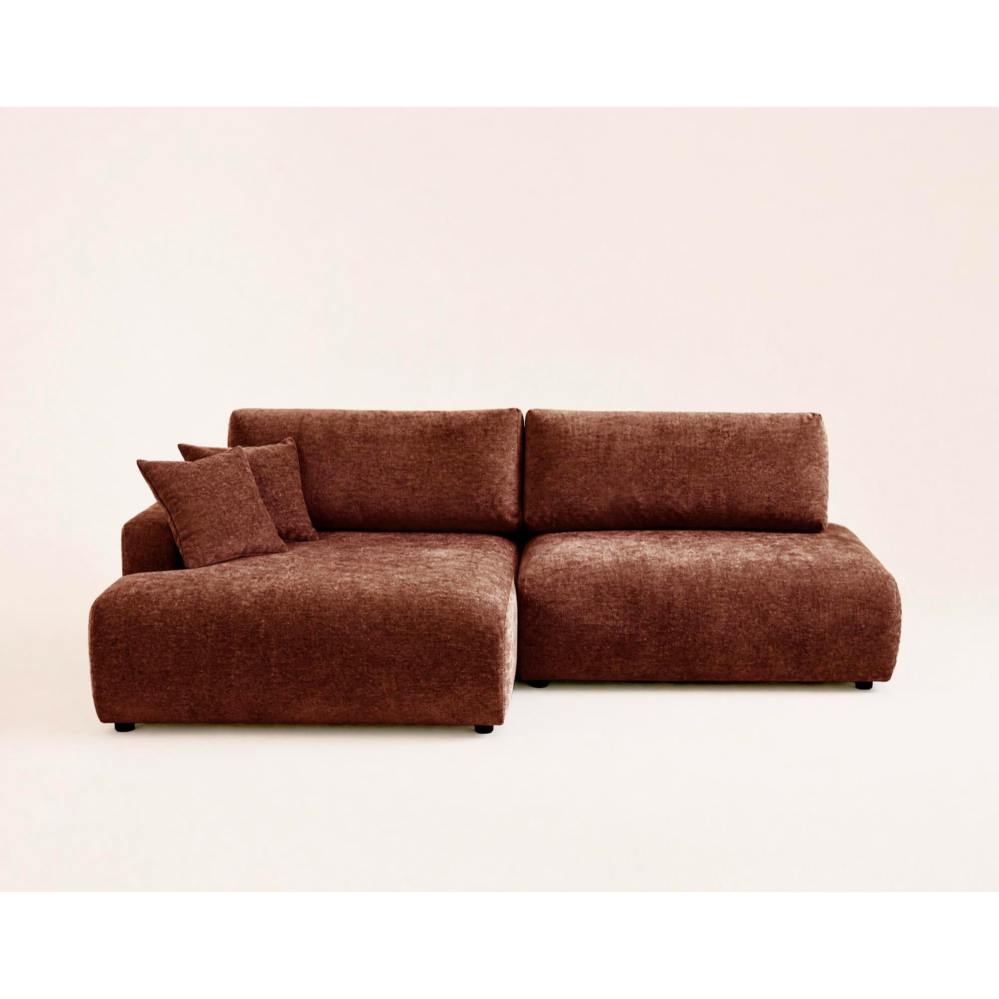 Pivoine - Canapé d'angle ouvert gauche 4 places convertible avec coffre en tissu texturé - Terracotta