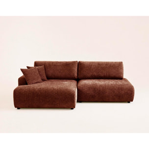 Pivoine - Canapé d'angle ouvert gauche 4 places convertible avec coffre en tissu texturé - Terracotta