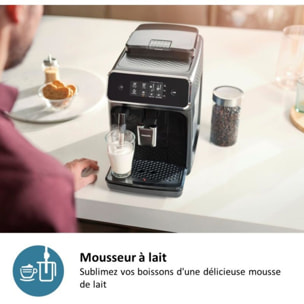 Expresso Broyeur PHILIPS EP1220/00 cafetière à grain série 1200, mousseur à lait, 2 boissons, Noir Mat
