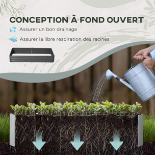 Carré potager de jardin avec tuteur modulable acier vert foncé - tôle d'acier ondulée gris clair