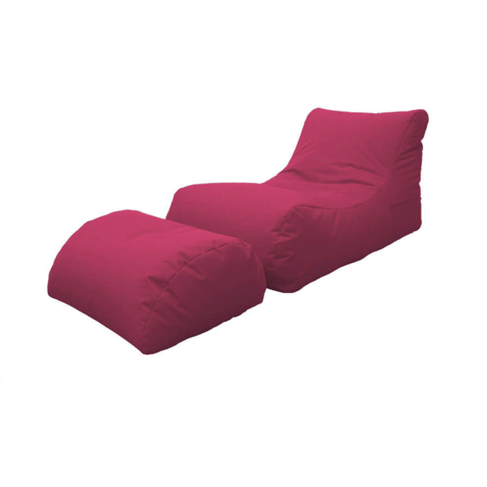 Chaise Longue moderna da soggiorno, Made in Italy, Poltrona con poggiapiedi in Nylon, Pouf imbottito per camera da letto, cm 120x80h60, colore Fucsia