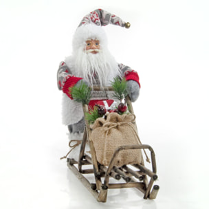 Babbo Natale "Polar" In Piedi Su Slitta - Realistico in PVC - (Altezza 35cm - Larghezza 18cm - Profondità 30cm )