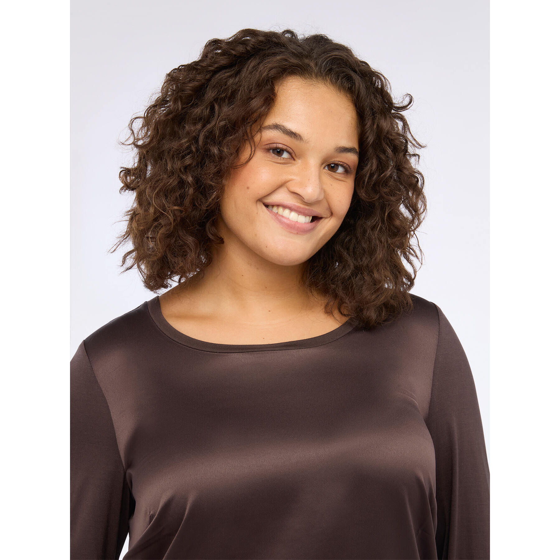 Fiorella Rubino - Camiseta bimatérica de manga larga - Marrón