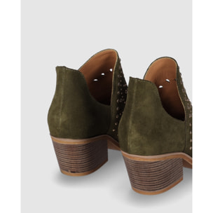 Botines de Serraje - Kaki - Tacón: 6 cm