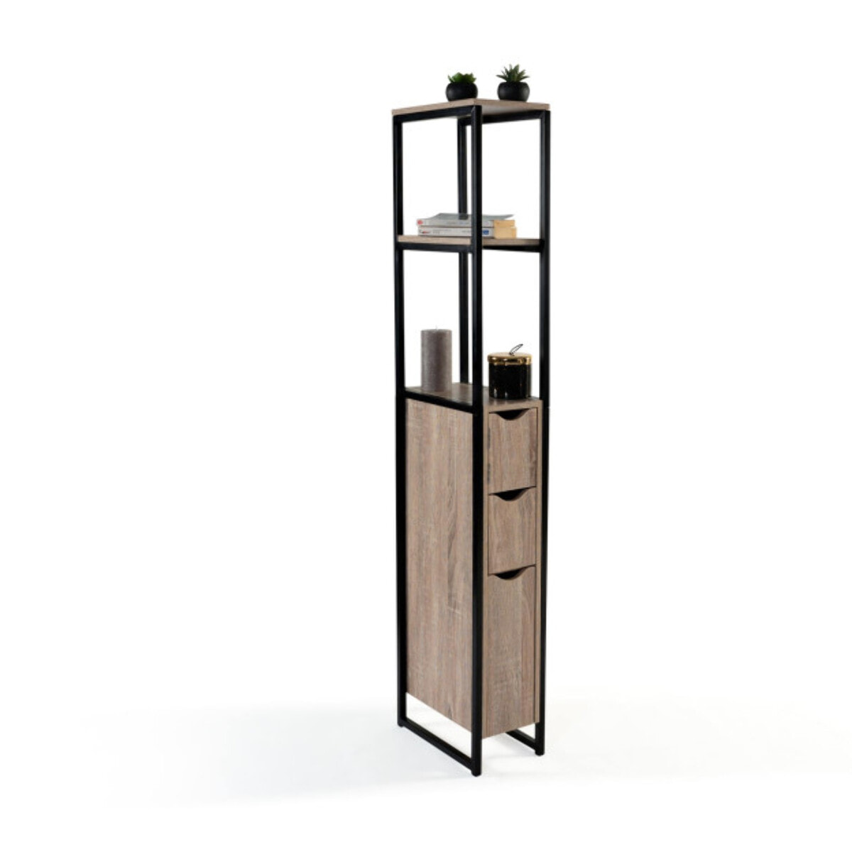 Meuble WC 3 portes design industriel avec étagères