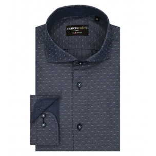 Camicia Uomo 1 Bottone Francese Slim Cotone Poliestere Jacquard Blu
