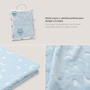 Manta Grabada Luna Estrellas Azul